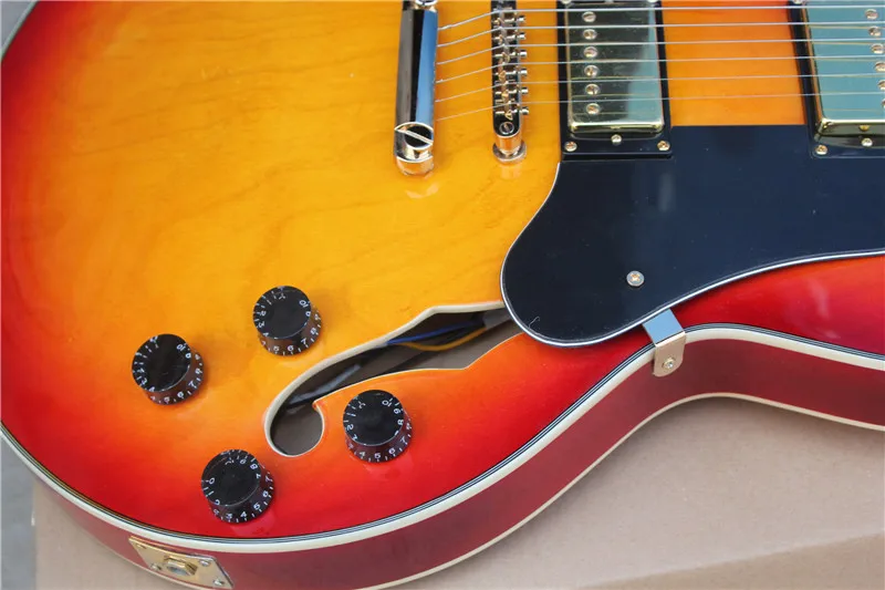 Free Shipping New high quality jazz guitar semi-hollow sunburst 1yue20 ES 137 | Спорт и развлечения