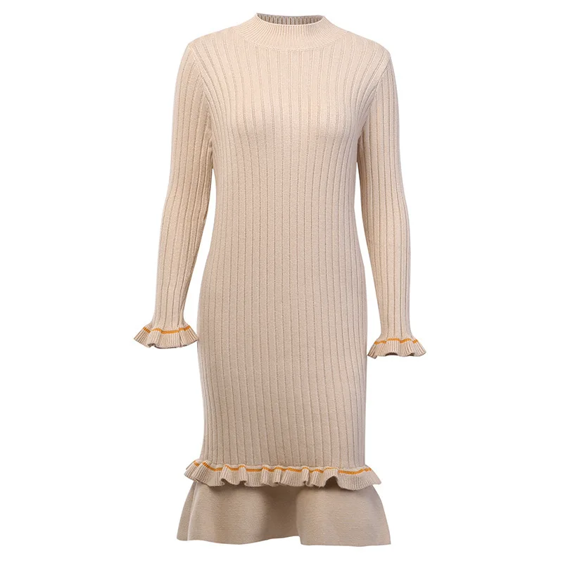 Voobuyla женский осенне зимний пуловер с оборками длинное платье свитер женское