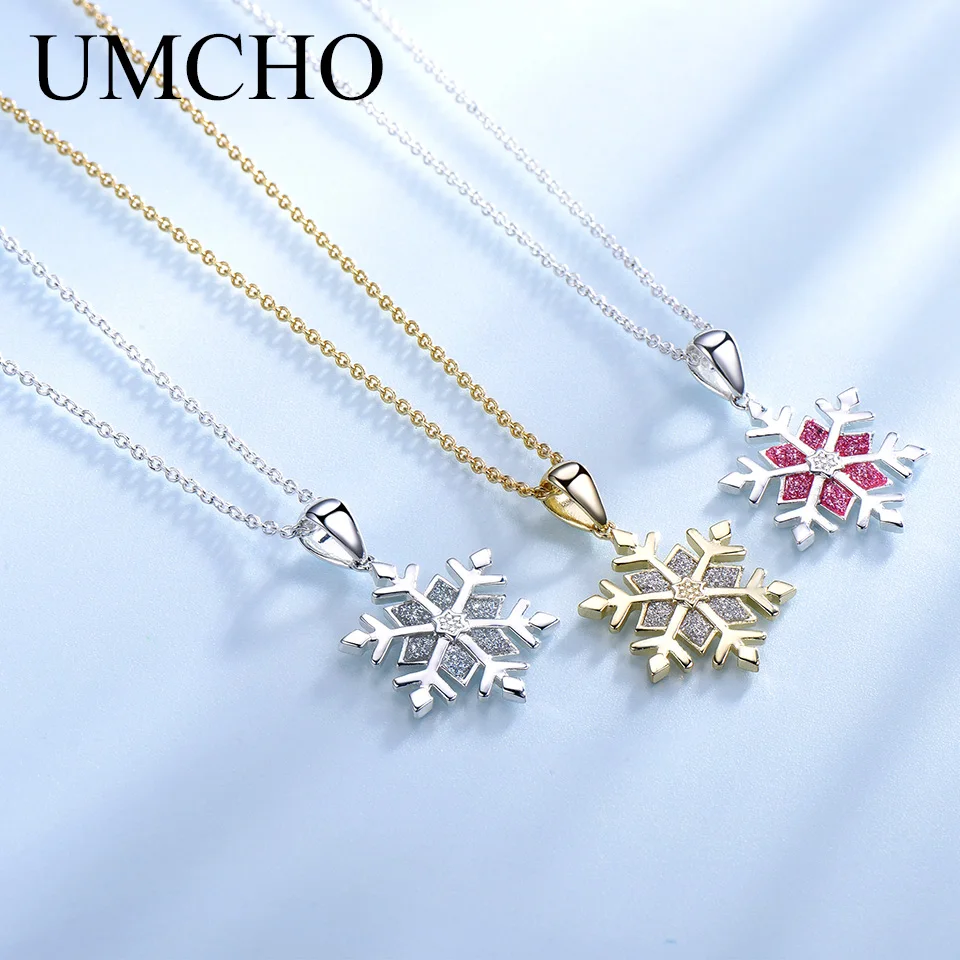UMCHO желтое 925 пробы Серебряное ожерелье Подвески со снежинками и для женщин
