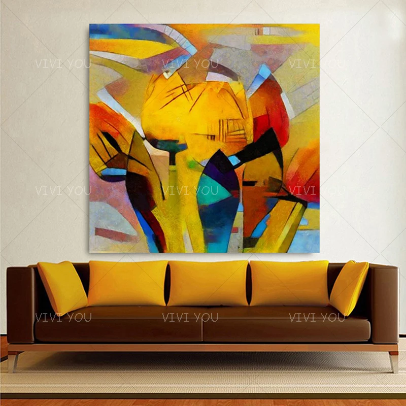 

High Quality Yellow Red Black Blue Abstract Dreamlike Shading Method Oil Painting Canvas Handmade Painted Home Decor Artwork