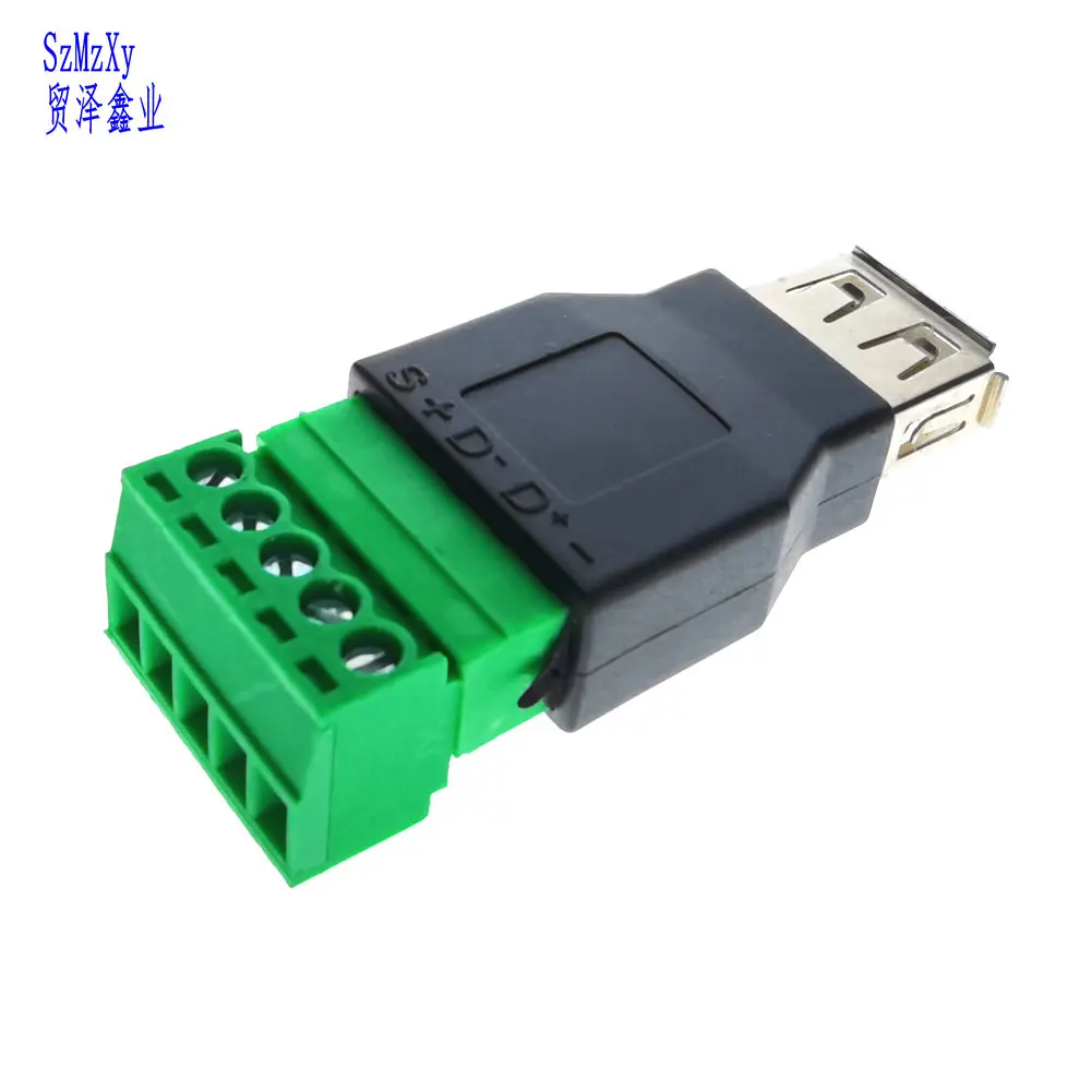 

1PC Hot New USB 2.0 Female Male To 5Pin Screw Connector USB Jack with Shield USB2.0 Type To Screw Terminal Plug