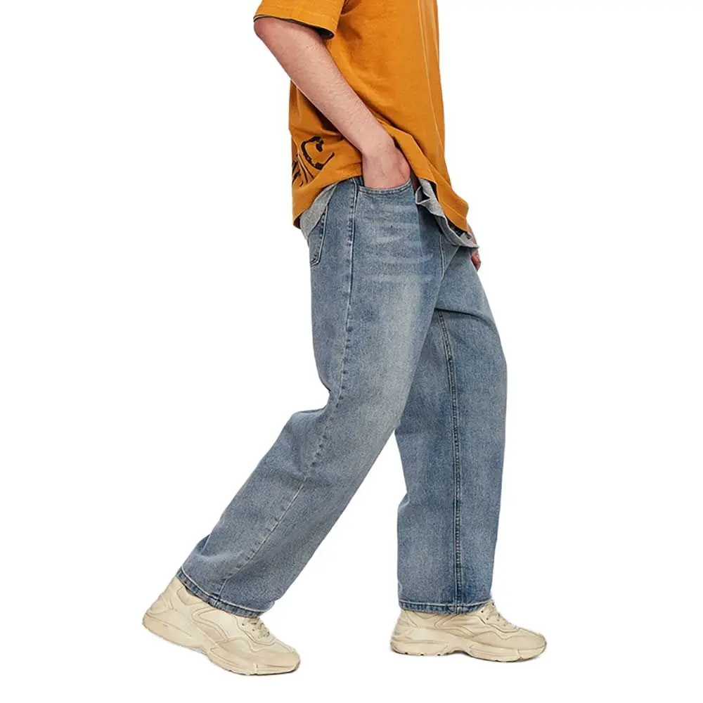 New Fashion Distressed Jeans Men Casual Denim Pants Straight Loose Baggy Solid Jeans Trousers Streetwear Jeans Clothing