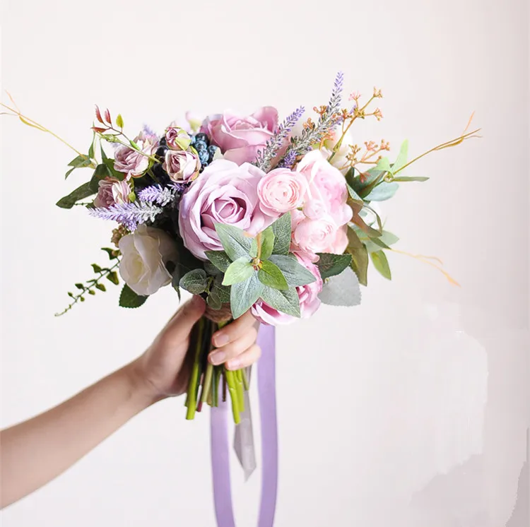 JaneVini Романтические Розовые фиолетовые Свадебные цветы букеты наборы настоящий