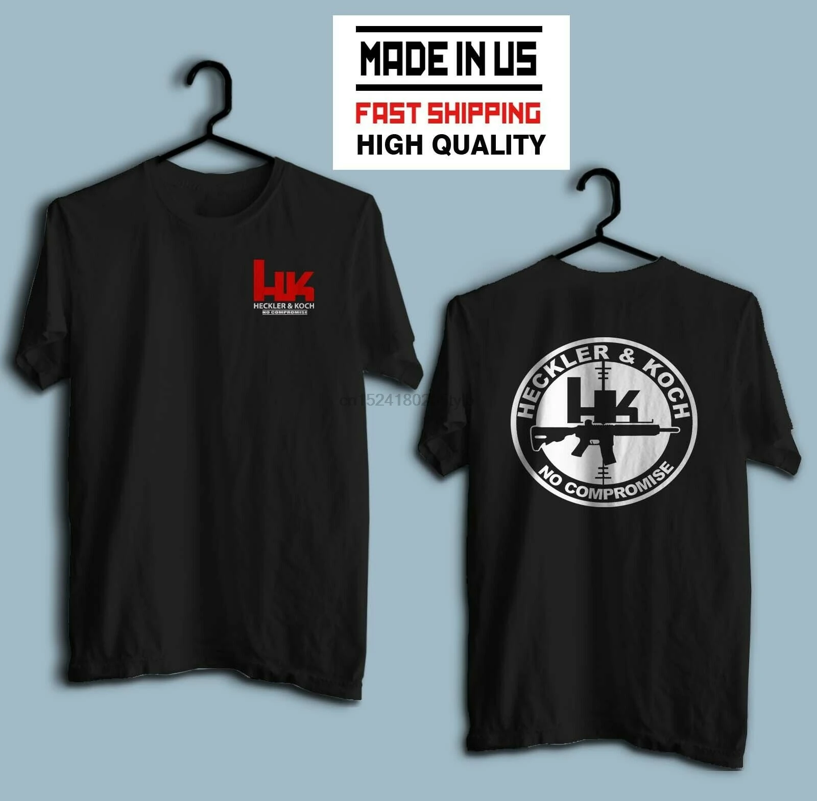 

New HK Heckler Koch Gun No Compromise Pistols Black T Shirt Us All size