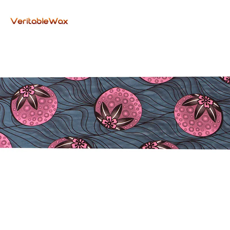 Полиэфирная ткань VeritableWax темно-розовая с принтом фруктов Африканский материал