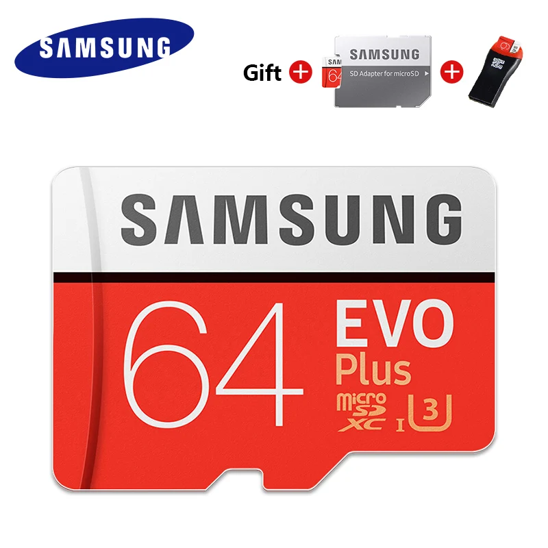 64GB Карта памяти SAMSUNG, micro sd, 32 ГБ, 64 ГБ, 128 ГБ, 256 ГБ, 512 ГБ, EVO Plus, класс 10, водонепроницаемая, TF Память, sim-карта+ адаптер, кардридер - Емкость: 64GB
