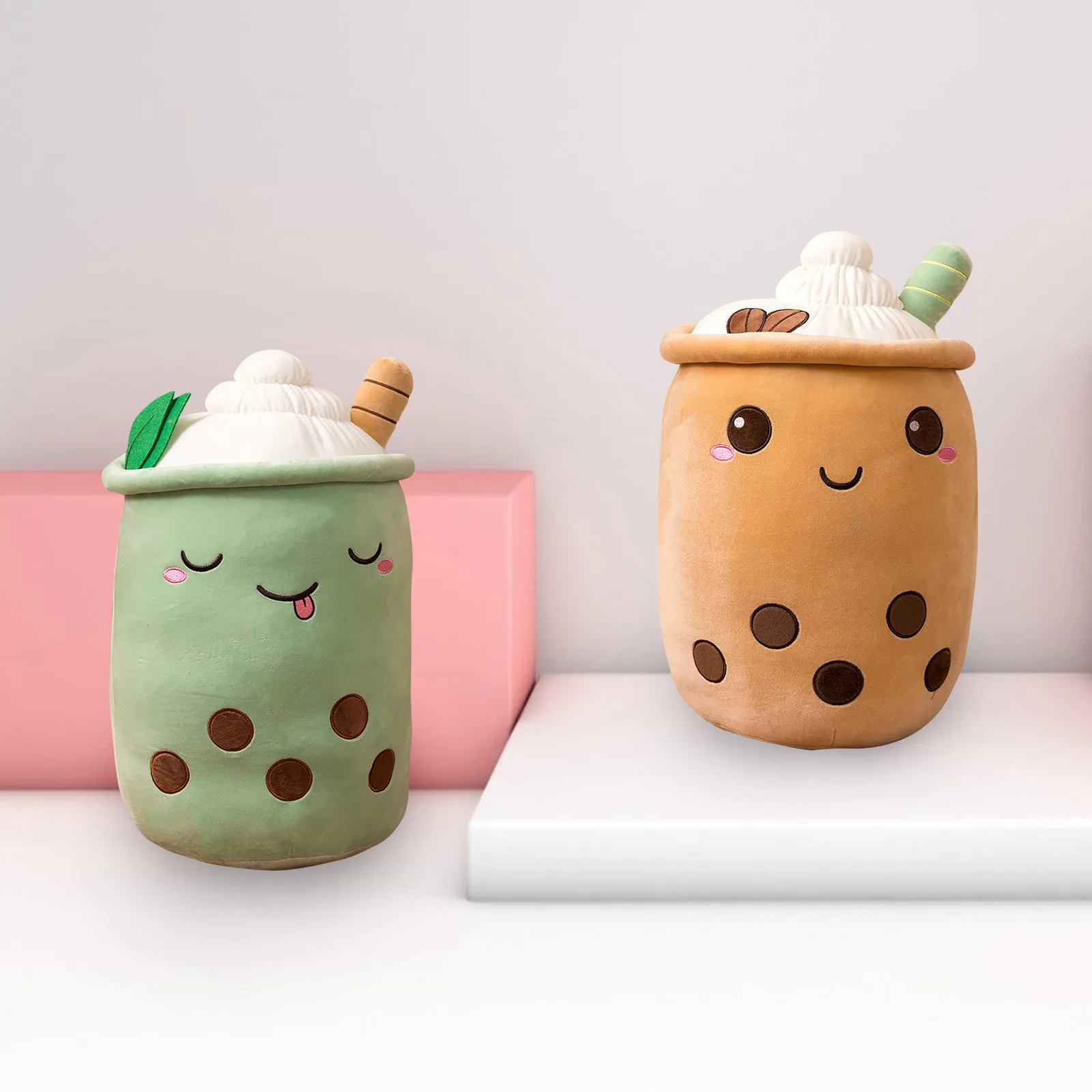 

Cute Boba Milk Tea Plushie Toy Soft Stuffed Apple Pink Strawberry Taste Milk Tea Hug Pillow Balls Bubo Tea Cup Cushion