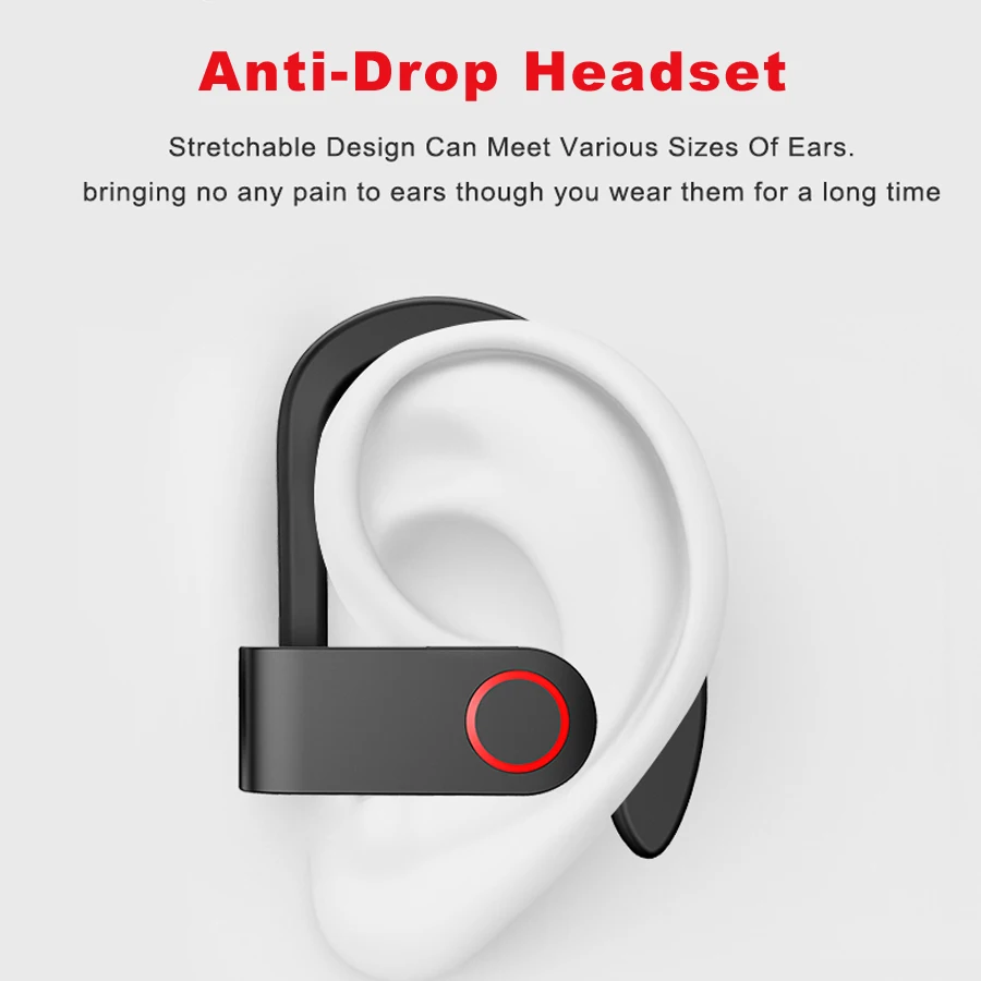TWS Sports Wireless Bluetooth Earphone Headphones Ear-hook Stereo Earbuds Earphones IPX5 Waterproof with Mic Phone Headset