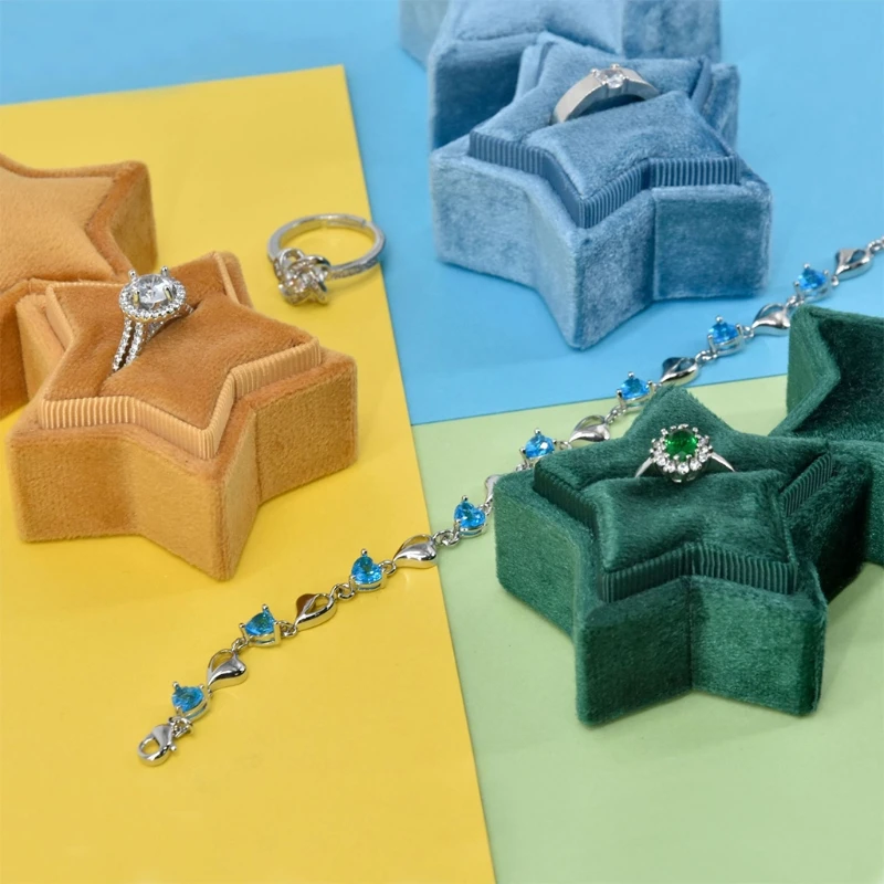 

Star Velvet Ring Bearer Box - Premium Gorgeous Engagement Ring Gift Box Vintage Single Ring Display Holder With Detachable Lid