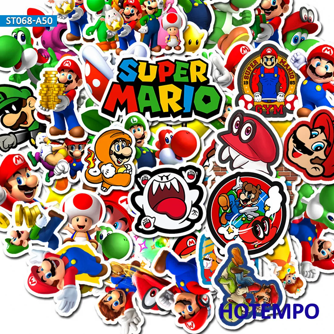 50pcs Cartoon Super Hero Mario Mush Stickers for DIY Mobile Phone Laptop Luggage Suitcase Skateboard Fixed Gear Decal Stickers