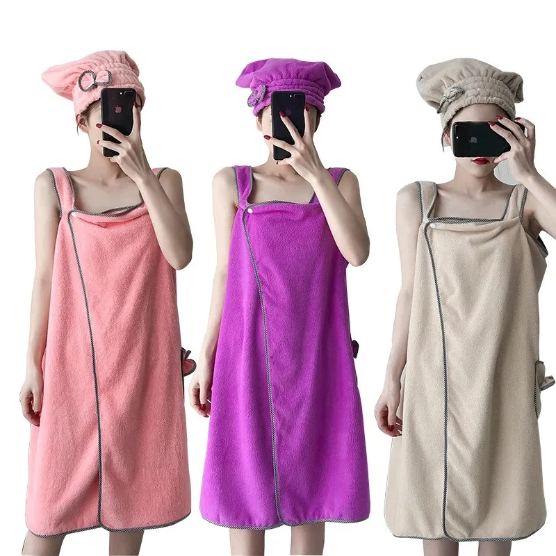 

Coral Velvet Chic Bath Towel Wearable Towel Microfiber Hotel Family Bathroom Shower Cap Bath Towel Set