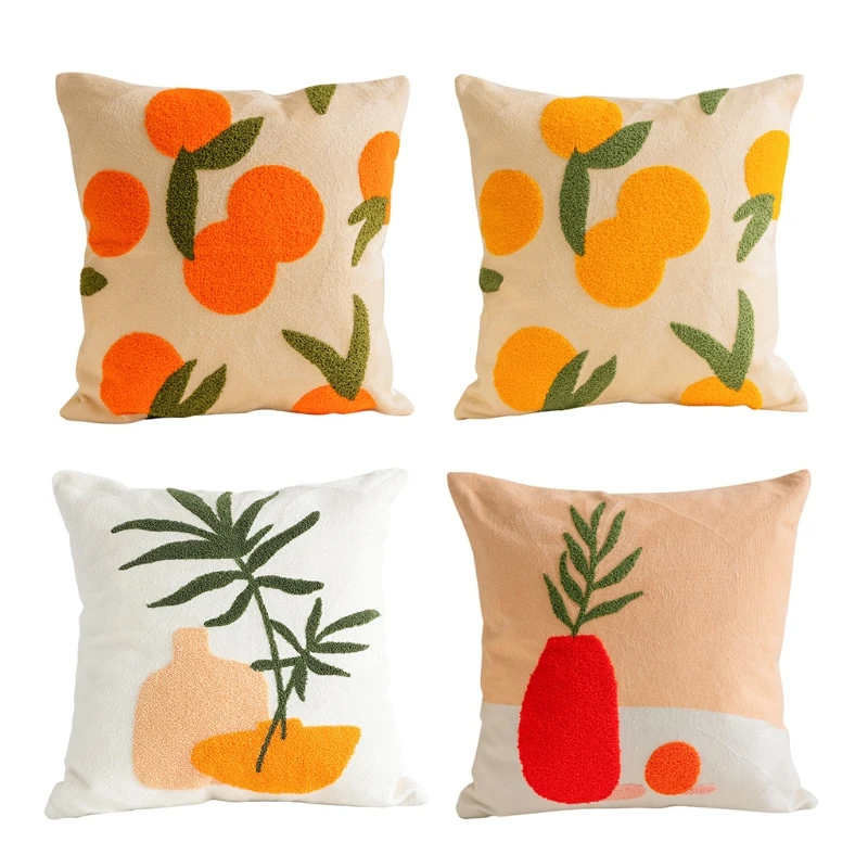 

Марокканская плетеная ворсовая Подушка с изображением оранжевых фруктов, чехол в скандинавском стиле, Современная красочная ваза с изобра...