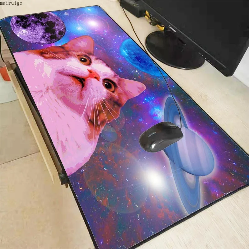 

Mairuige Cat In Space Animal Laptop Computer Waterproof Speed Anime Mousepad Gaming Mouse Pad Pc Large Big Locking Edge Mousemat