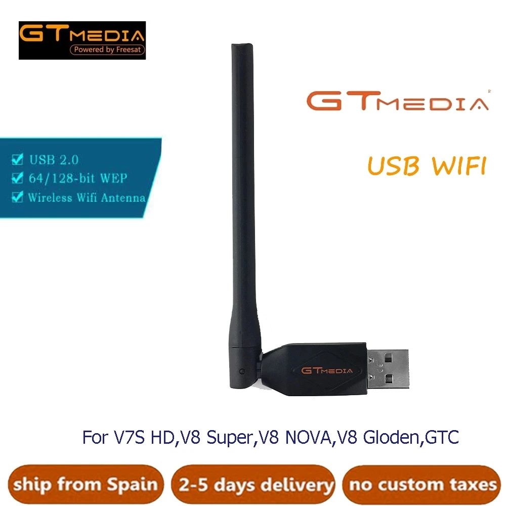 

GTMEDIA USB WiFi с антенной работает 2,4 ГГц для V7s HD V7 combo V7 PLUS v8 Супер цифровой спутниковый ресивер для HD ТВ-приставки