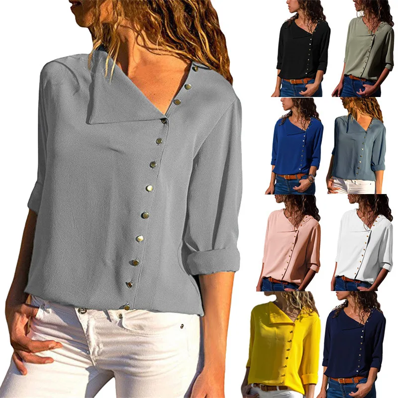 Шифоновая Блузка 2019 модные женские блузки и топы с длинным рукавом