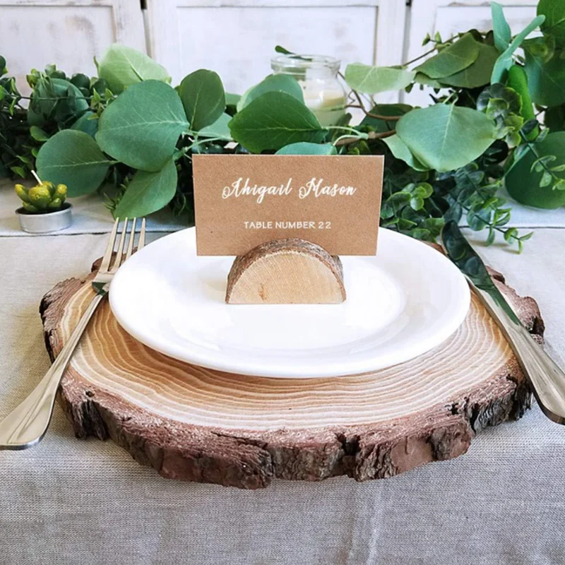 

Natural Semicircular Wood Card Holder Wood Stump Card Holder Stand Office Desk Menu Photo Clips, 20PCS