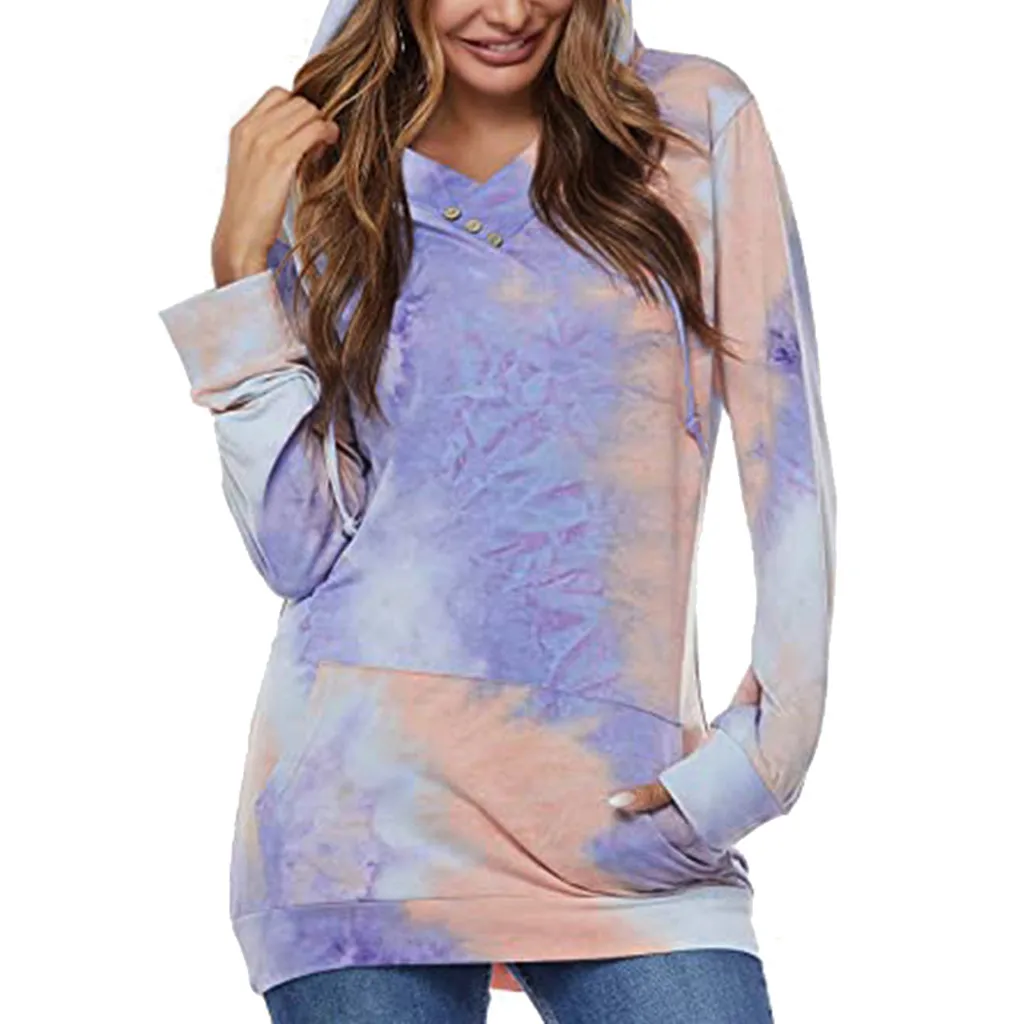 

Hooded Tie-dye Print Autumn Women's Hoodies Long Sleeve Drawstring Pockets Female Sweatshirts 2021 New Streetwear Ladies Hoodie