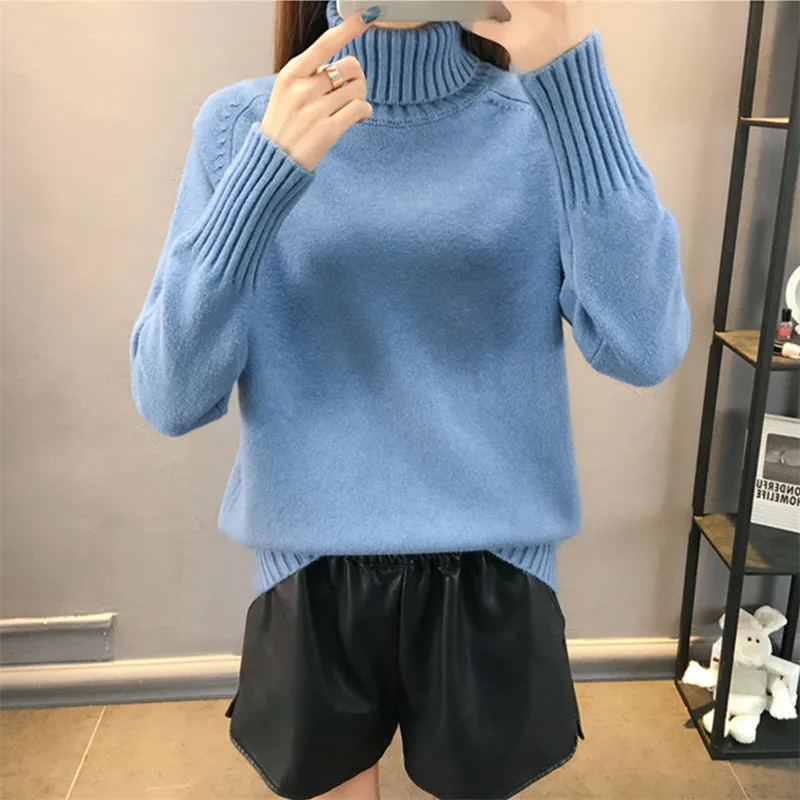 Осенне-зимний вязаный свитер с высоким воротом Женский пуловер Модные свободные