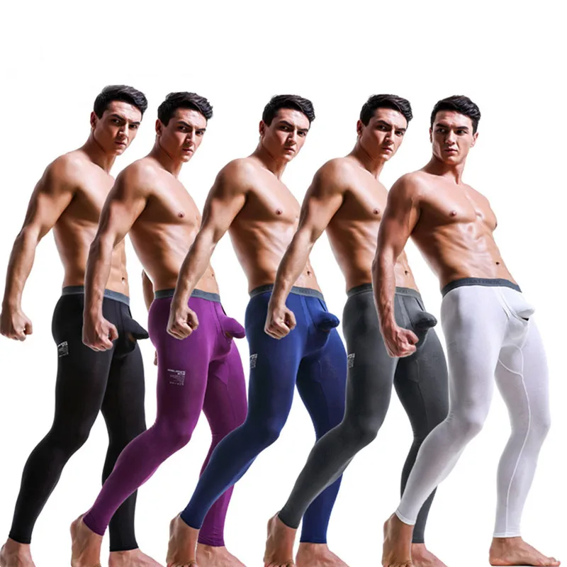 

Men's Sexy Casual Slim Pouch Leggings U Convex Separation Stretch Breathe Thermal Separation Youth Warm NEW Long Pants Vogue