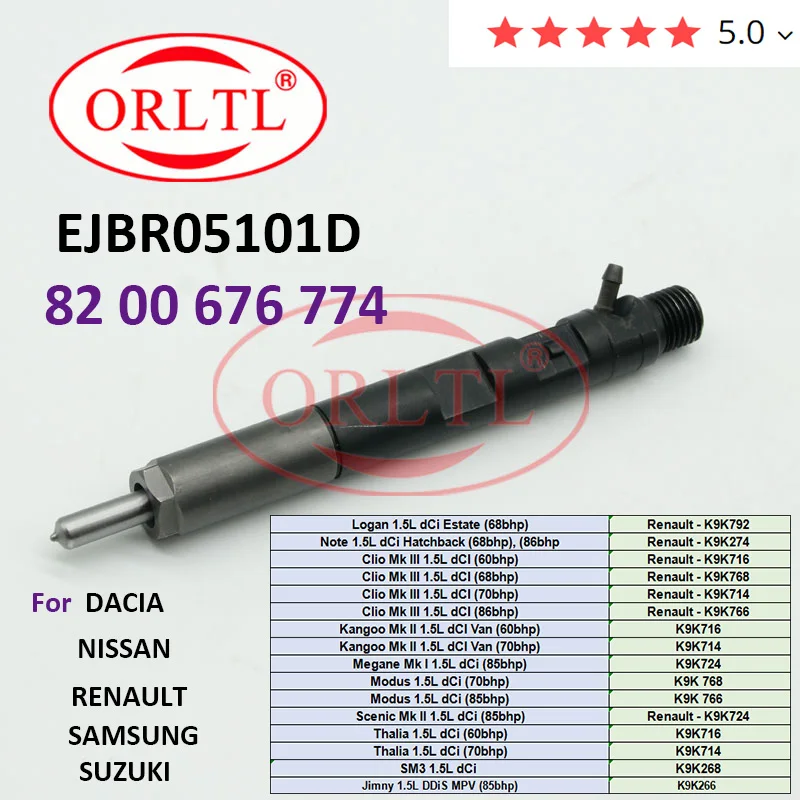 

ORLTL EJBR05101D 8200676774 Diesel Injector EJB R05101D (82 00 676 774) FOR Note 1.5L dCi Hatchbac Renault - K9K274