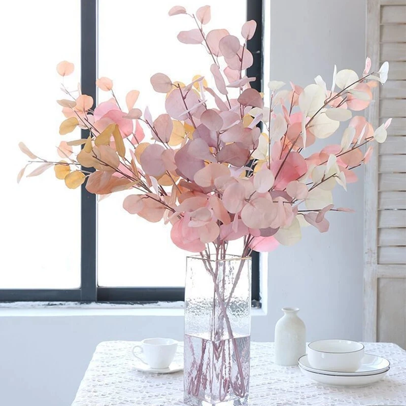 Artificial Eucalyptus Flower Plant Leaf Plastic Rod Long Branch Green Fake Plant Summer Autumn Home Bedroom Wall Decoration