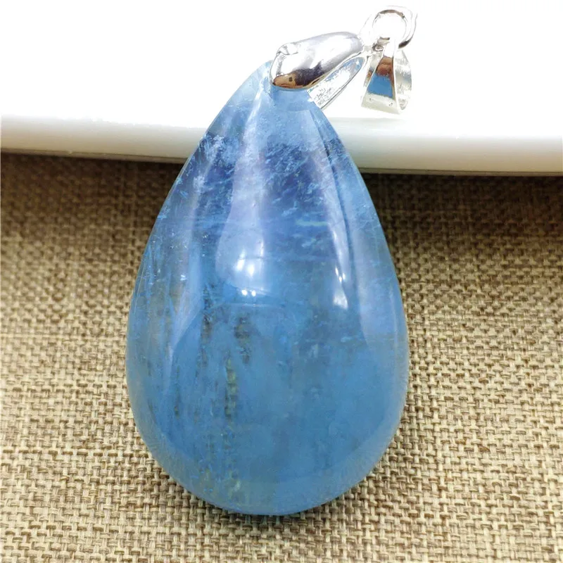 

Natural Blue Aquamarine Oval Pendant 34x21x8mm From Brazil Women Men Fashion Stone Jewelry Necklace AAAAA