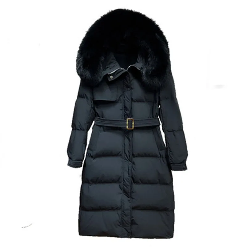 Net red explosion models fox fur collar down jacket women's long section 2020 winter new Korean version of the waist