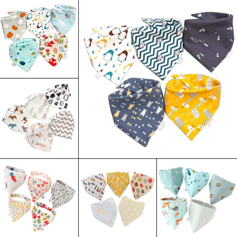 

5 Pcs/Pack Baby Cotton Feeding Bibs Print Bandana Saliva Triangle Dribble Towel