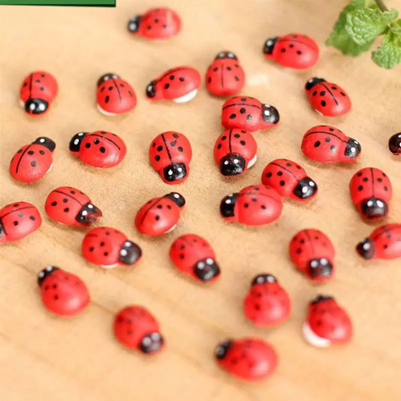 100 шт. Мини фигурки Божья коровка мох микропейзаж декоративные деревянные