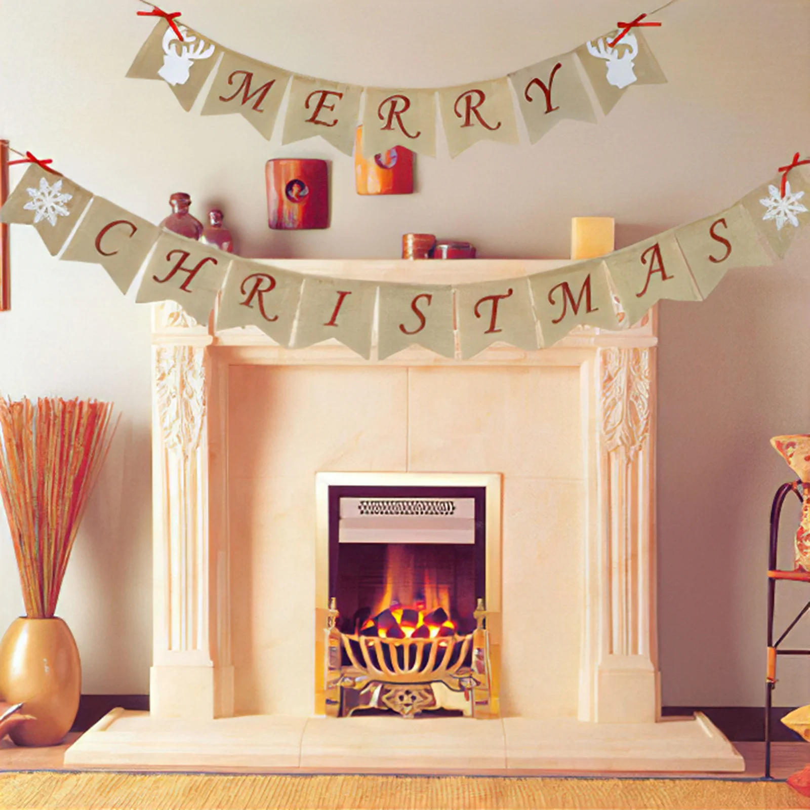 

Christmas Linen Bunting Banners Banner Flags Candy Bar Vintage Party Wedding Decoration