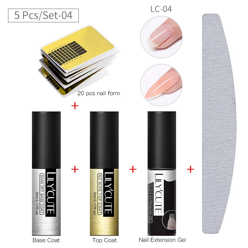 5 Pcs Set 4 LILYCUTE, 5 мл, быстрое удлинение, гель для ногтей, желе, акриловый, поли, УФ-гель, лак, прозрачный, белый, впитывается, УФ-гель для наращивания ногтей - Цвет: 5 Pcs Set 4