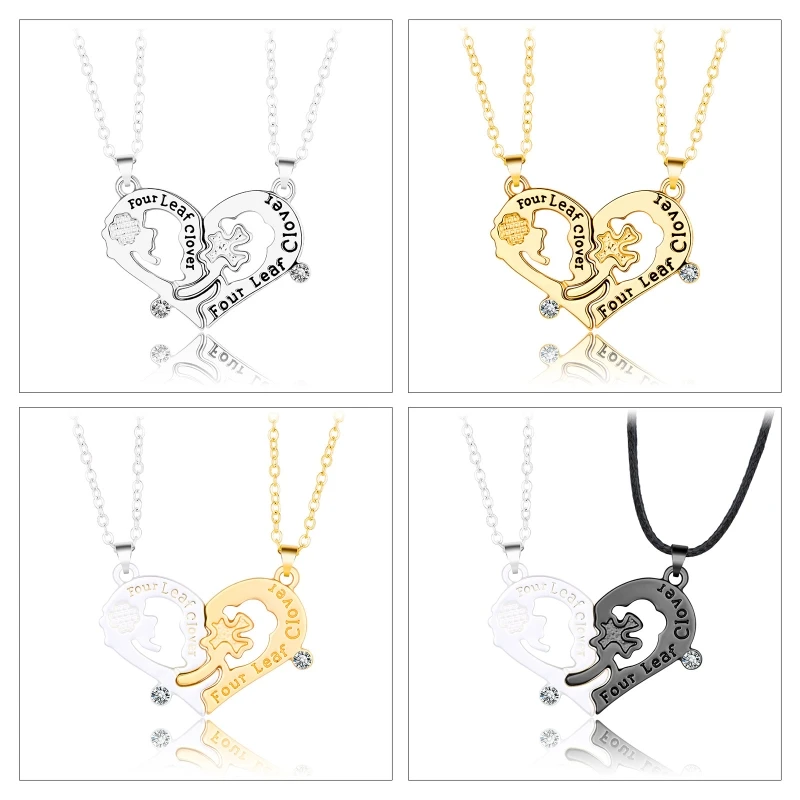 

Couple Necklace Love Heart Stitching Four-leaf Clover Clavicle Necklace Chain L5YB