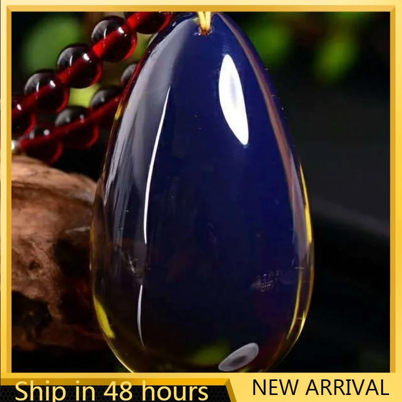 

Кулон в виде капли из синего янтаря с очисткой воды, подходит для мужчин и женщин, кулон-цепочка для свитера из янтарного пчелиного воска, юв...