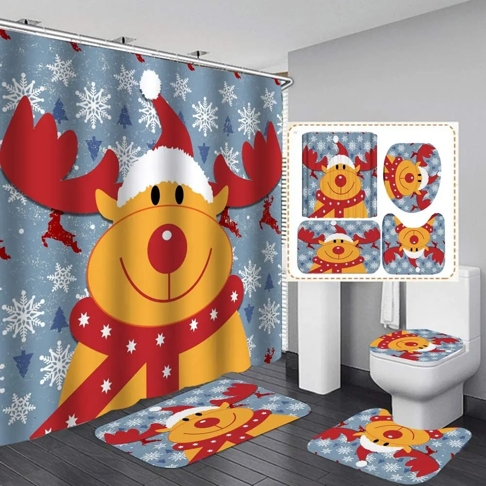 

Set Elk Shower Curtain Set Bathroom Shower Curtain Sets With Rugs Toilet Lid Cover And Bath Mat Christmas Xmas Shower Curtain