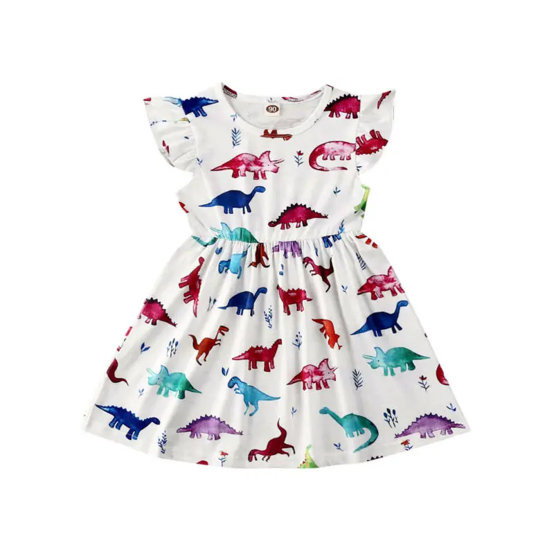 Toddler Kids Baby Girls Dinosaur Print Dresses Sleeveless High Waist Dress Sundress Party Princess Clothes | Детская одежда и