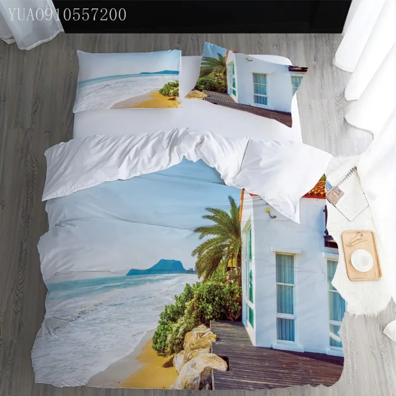 Постельное белье с пейзажем 2/3 шт. набор постельного белья для морского пляжа