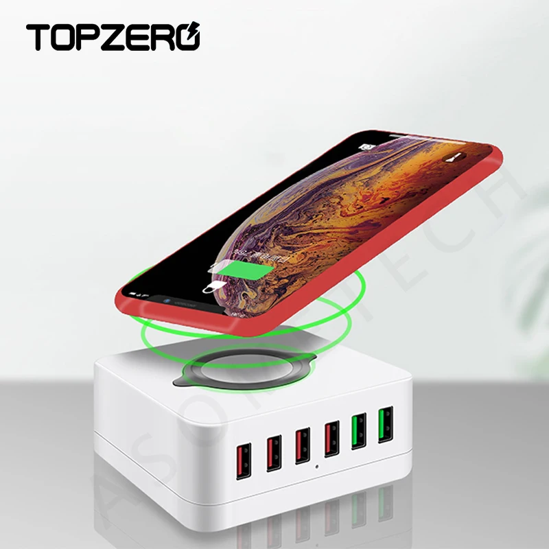 Зарядное устройство с 6 портами USB 72 Вт 10 беспроводной двойной адаптер быстрой