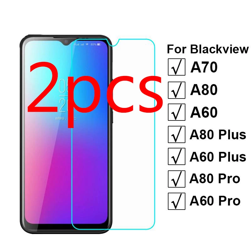 

2PCS Tempered Glass For Blackview A70 Protective Glass Cover on Pelicula Blackview A80 A60 Plus A80Pro A60 Pro Screen Protector