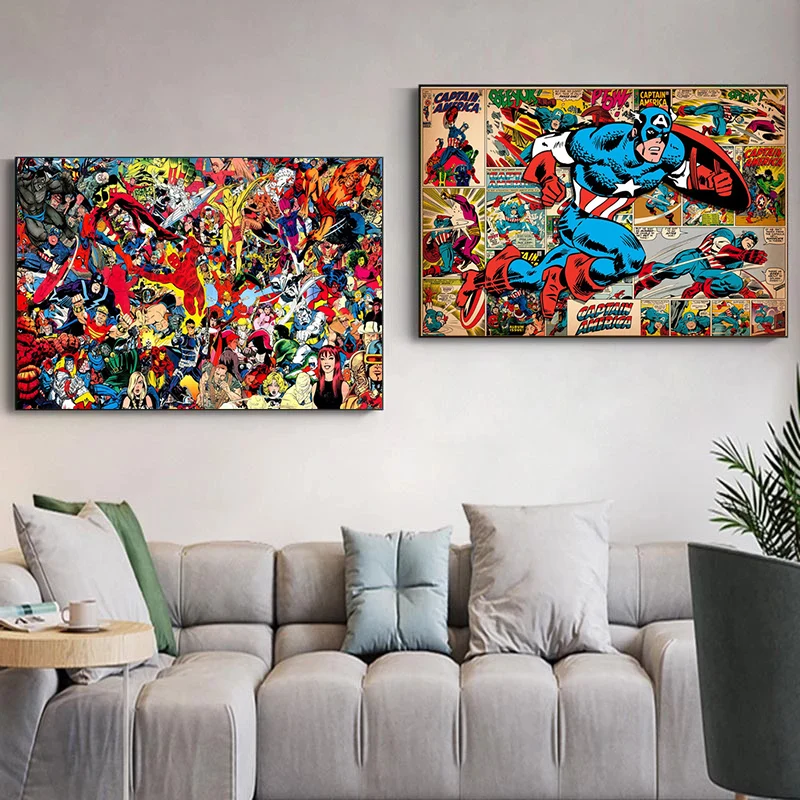 Постеры и принты на холсте с изображением супергероев Марвел Мстителей Капитана
