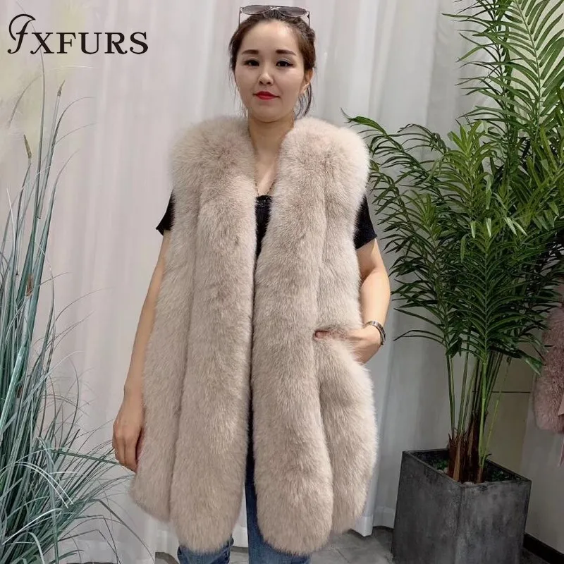 Новинка 2020 жилет из лисьего меха длинный стильный кожаный с пухом зимние женские