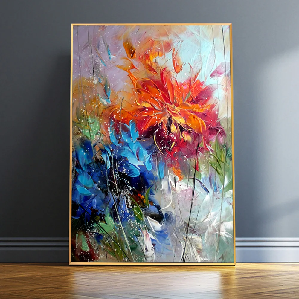 

Canvas Posters and Prints Abstract Watercolour Blue Orange Flower Oil Painting Picture Wall Art Canvas Cuadros Home Decoration