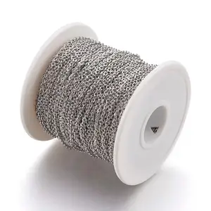 Цепь из нержавеющей стали с припаянными звеньями, цепь с катушкой для изготовления браслетов сделай сам, аксессуары для ювелирных изделий, 50 м в рулоне