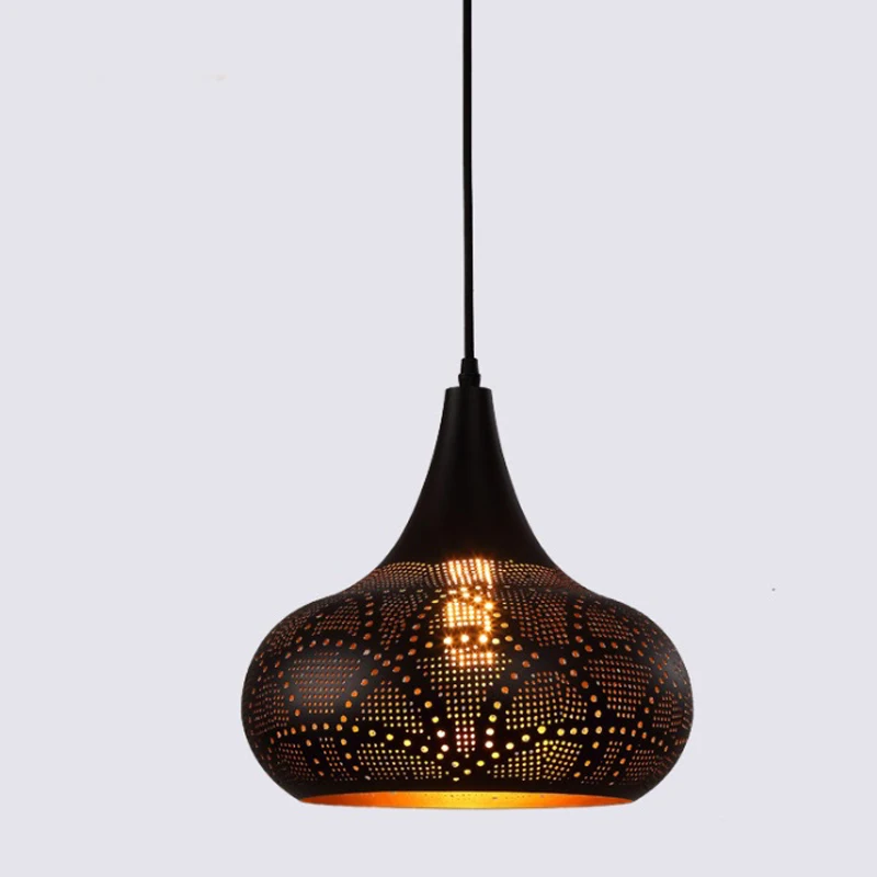 Винтажная Подвесная лампа в стиле ретро резной металлический черный светильник
