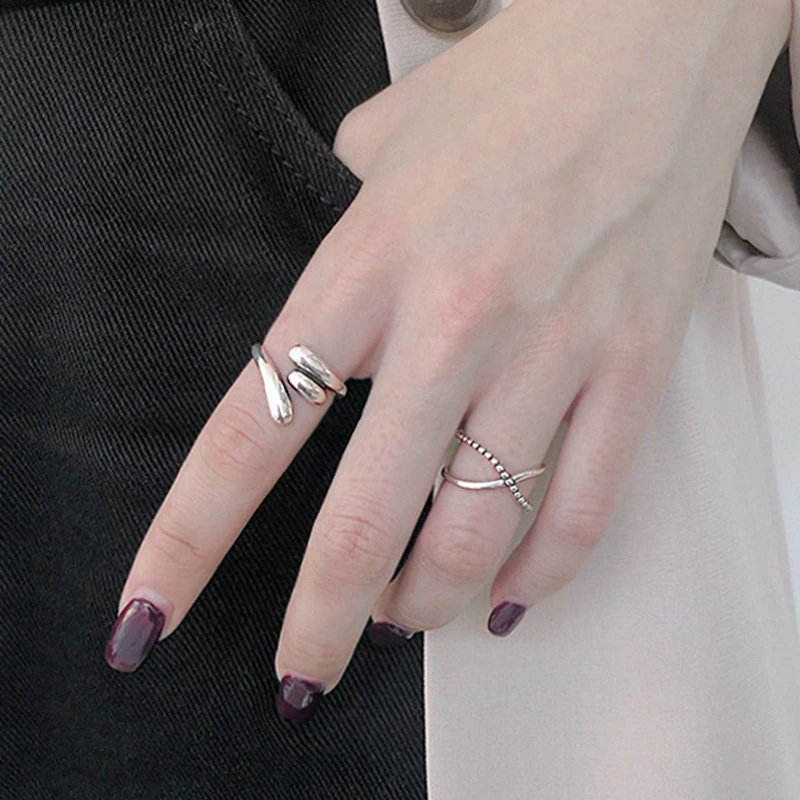 Серебряные Открытые Кольца Silvology в виде капли воды креативные минималистичные