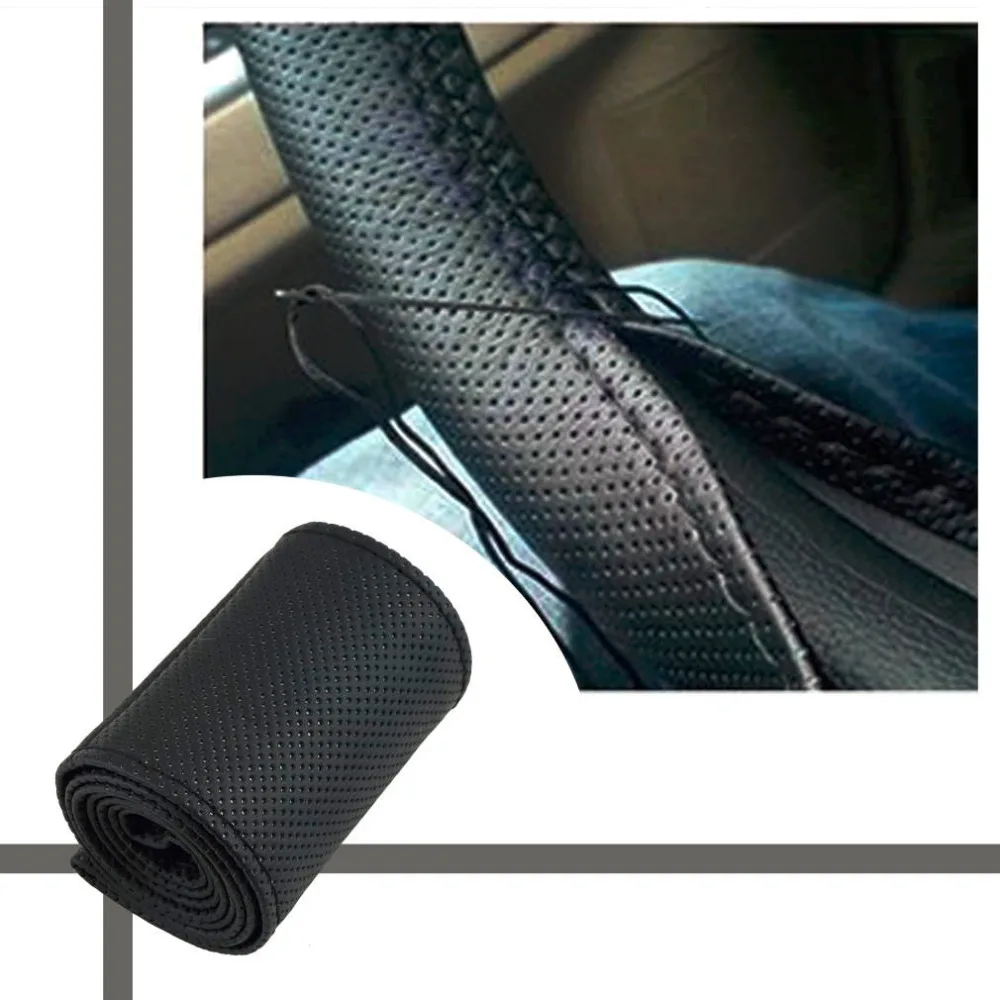 

2020 New Anti-slip Breathable PU Leather DIY Car Steering Wheel Cover Case With Needles and Thread Fit for Diameter