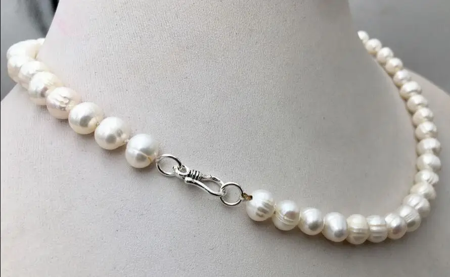 

7x8mm white baroque round pearl necklace hook clasp natural Freshwater PEARL Women Jewelry 35cm 43cm 15'' 17''