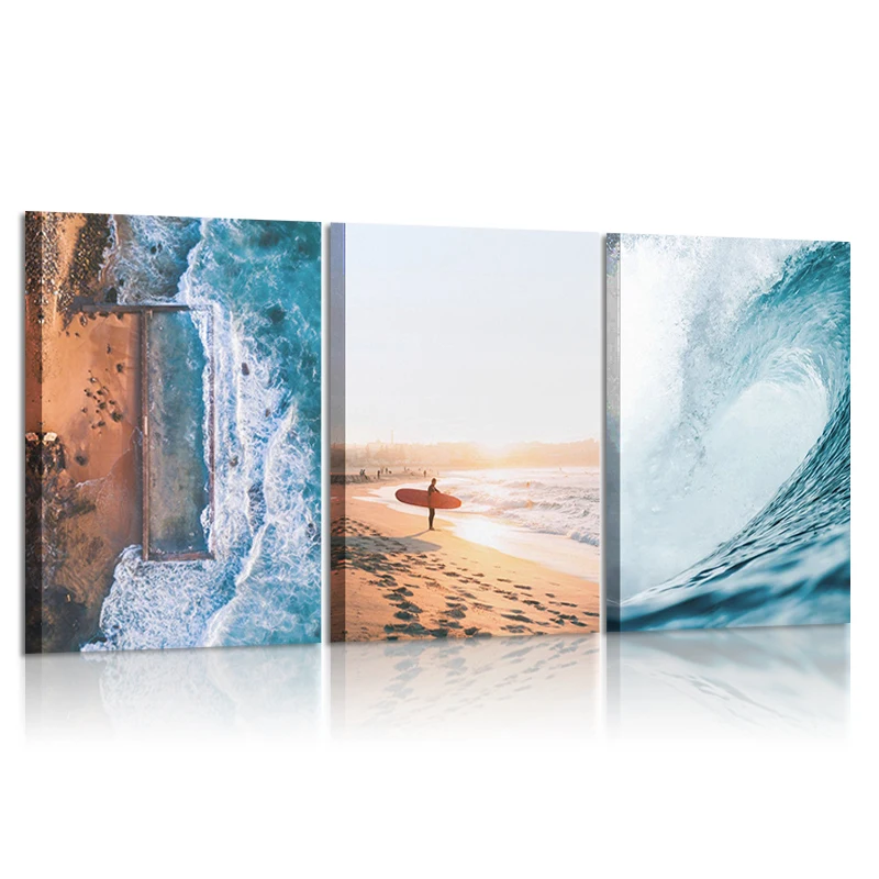 Океан пляж Холст Картина Пейзаж Скандинавское настенное Искусство Три картинка