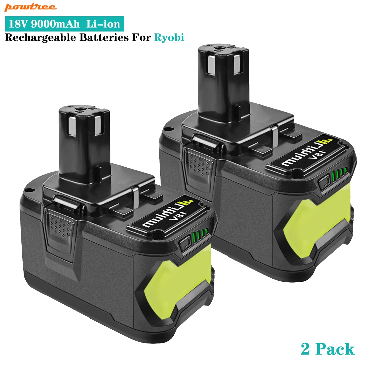 Литий ионные аккумуляторы Powtree 18 в 9000 мАч P108 для электроинструментов Ryobi ONE BPL1820 P103