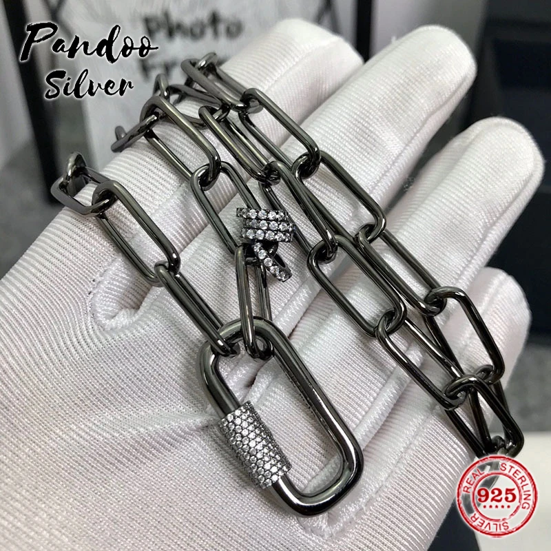 Настоящее серебро оригинал 1:1 копия темно серая цепочка ожерелье массивное панк