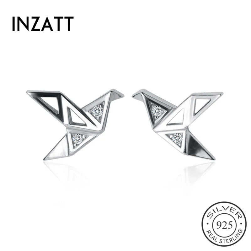 

INZATT Real 925 Sterling Silver Minimalist Zircon Crane Stud Earrings For Fashion Woman Party Trendy Fine Jewelry Accessories